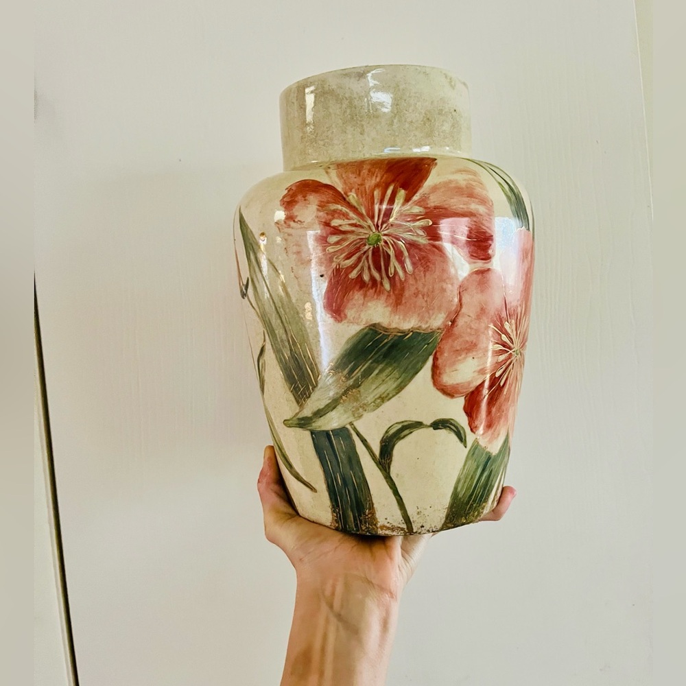 VTG boho 70s Handpainted Gold gilded Heavy Ceramic handmade pottery
